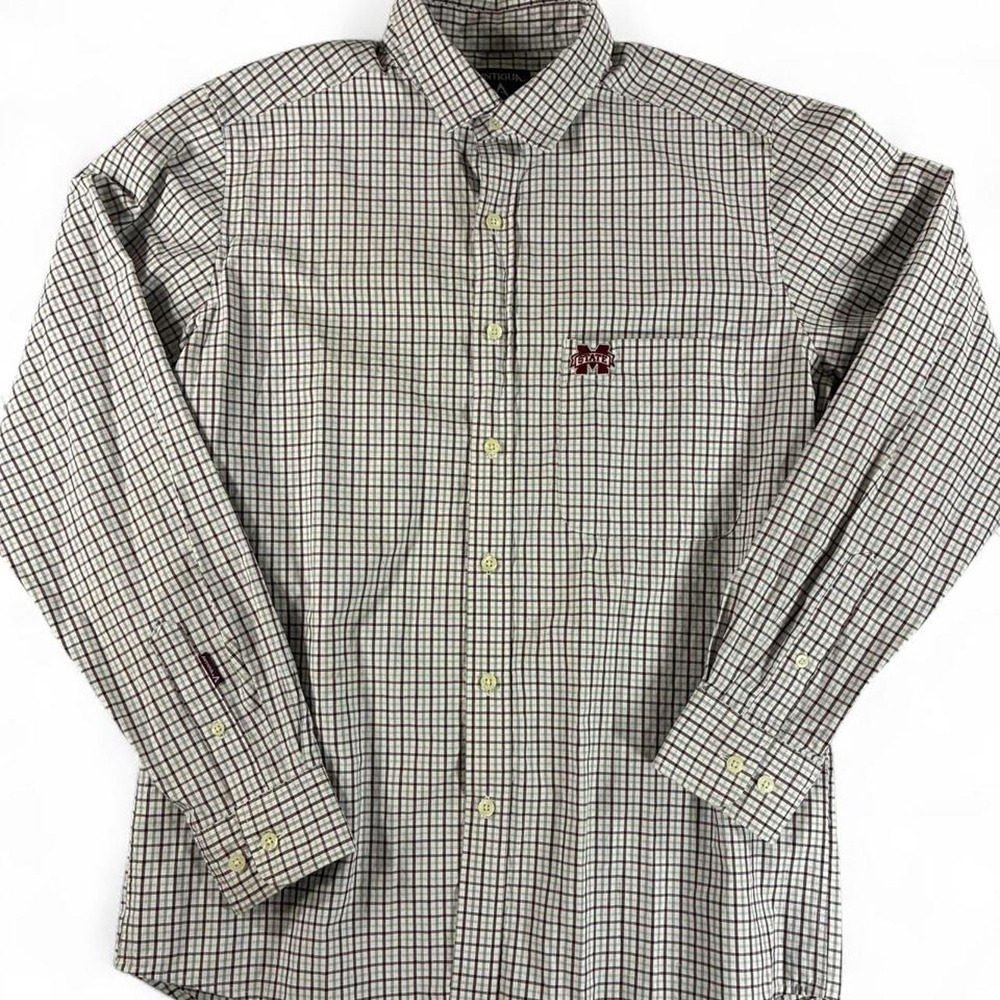 NWOT Antigua Ellis Woven Tri blend Mississippi State Button down long sleeve. M